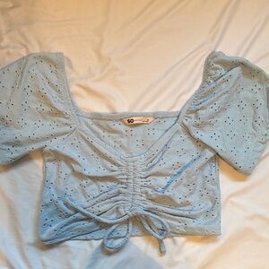 Light Blue Ruched Eyelet Top